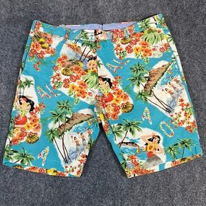 Polo Ralph Lauren Hawaiian Style Linen Blend Chino Shorts Hula Girls Slim Fit 36